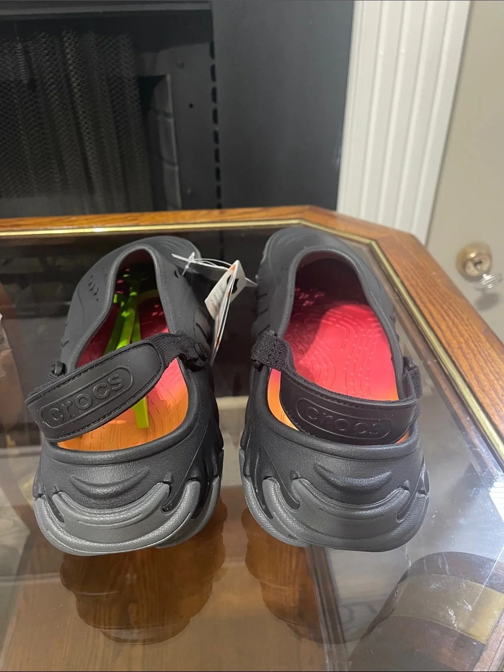 CROCS Echo Ro Clog Sunset in Black with Orange Accent
